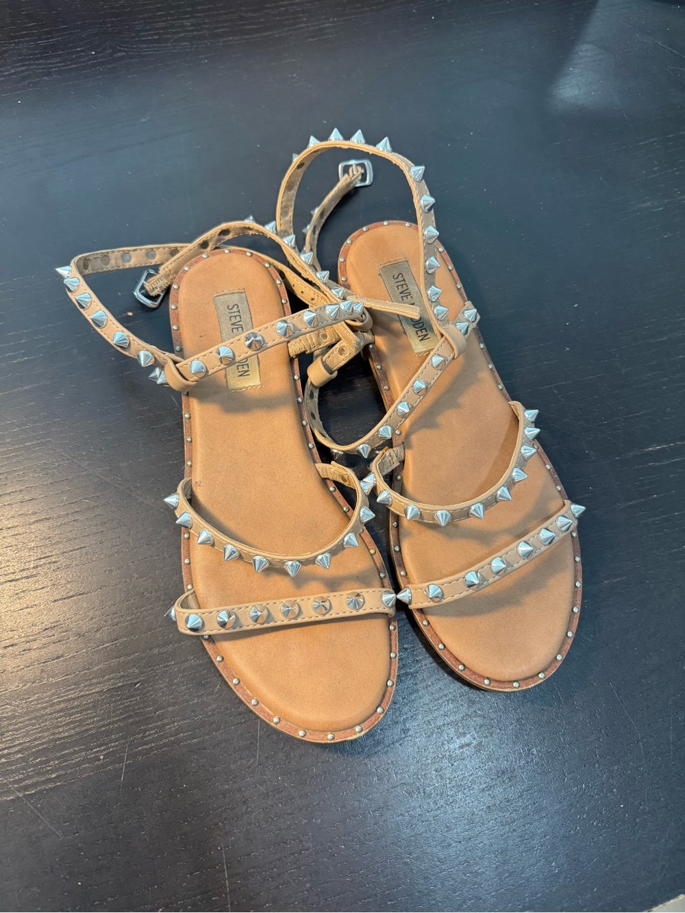 Steve Madden Tan Pyramid Stud Strappy Sandals